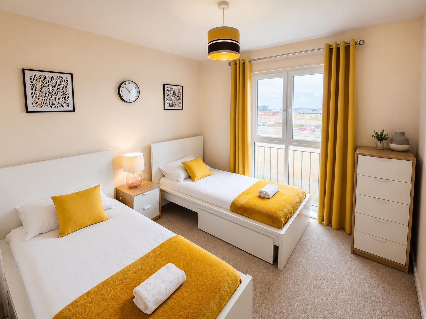 Yellow twin bedroom